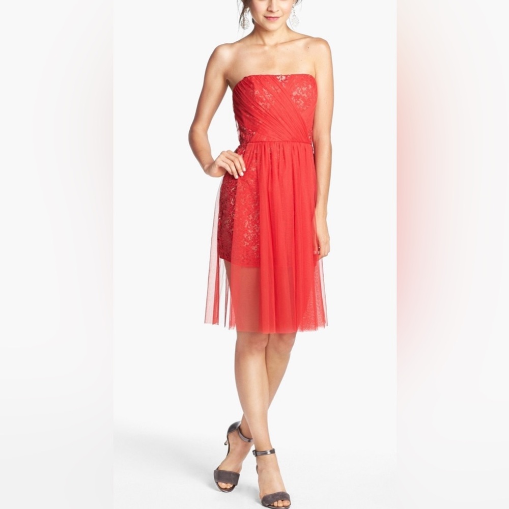 New Womens BCBG MAXAZRIA Strapless Red Tuelle
Sequin Cocktail Party Dress Mini 6